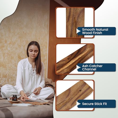 Alternative Imagination Wooden Incense Holder Tray - 10-Inch Ash Catcher for Single Incense Sticks, Meditation Accessories, Spiritual Decor, Home Fragrance, Mindfulness, Altar Display, Room Accent