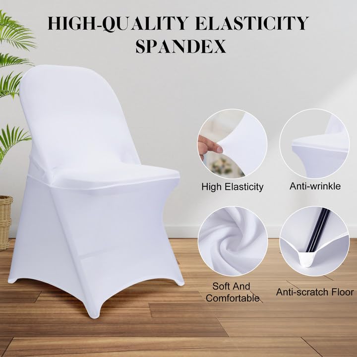 Stretch Folding Chair Covers 10PCS White Spandex Chair Covers Protector for Wedding Party Dining Banquet, Washable Universal Fitted Chair Slipcovers for Celebration Birthday (White, 10pcs)