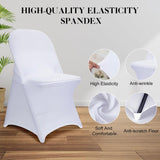 Stretch Folding Chair Covers 10PCS White Spandex Chair Covers Protector for Wedding Party Dining Banquet, Washable Universal Fitted Chair Slipcovers for Celebration Birthday (White, 10pcs)
