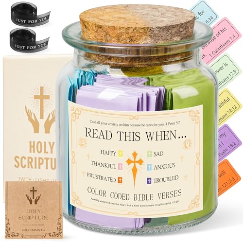 Bible Verse Jar for Women, Read Me When Bible Verses Jar, 108 Scripture Notes in Soft Morandi Colors, Christian Gifts for Women