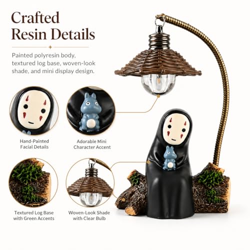 No Face Lamp, No Face Night Light, Mini Resin Anime Desk Lamp, Battery Operated Cute Room Decor Gift for Bedroom Shelf Office
