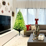 4FT Pre-lit Fiber Optic Christmas Tree with Lighted Star, PVC & Iron Construction, Green Artificial Christmas Tree with 141 Branch, Indoor Christmas Decorations, Holiday Home Xmas Decoration