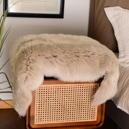 LLB Genuine Sheepskin Area Rug Wool Rug Fur Carpet Fluffy Shaggy Fur Rug for Living Room Kids Bedroom Real Sheepskin Throw Lambskin Rugs Sofa Mat Chair Seat Covers (Cream Brown, 2 x 3 ft Sheepskin)