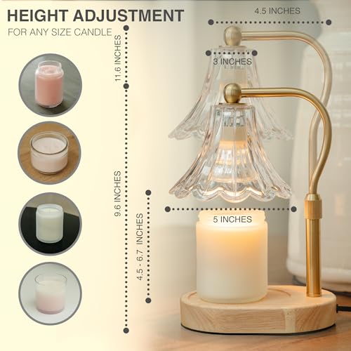 Candle Warmer Lamp – Dimmable Candle Lamp with Timer, Adjustable Height for Jar Candles (Oak)