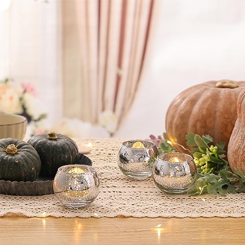Round Silver Votive Candle Holders, Mercury Glass Votives Set of 12