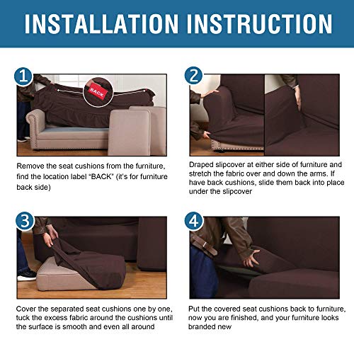 H.VERSAILTEX 4 Piece Stretch Sofa Covers for 3 Cushion Couch Bundles Armless Futon Cover, Chocolate