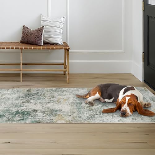 Abstract Washable Kitchen Runner 2x6: Non Slip Indoor Runners Rugs Green