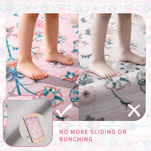 Tangsoo Pink Floral Small Rug for Entryway,2x3 Washable Entry Rug Non Slip