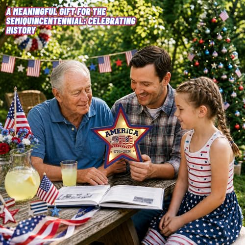 Lighted 4th of July Star Tree Topper, LED USA 250th Anniversary Wooden Patriotic Star Treetop Decoration, Battery Operated American Flag Star for Christmas Tree Independence Day Party Decor