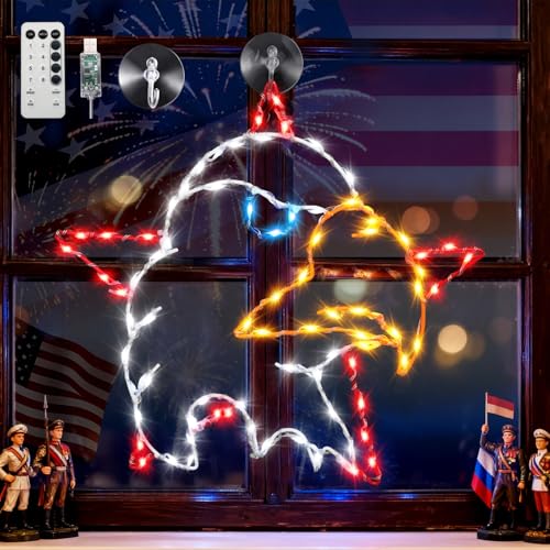 13.7" 4th of July Window Silhouette Light, 4th of July Eagle Decorations with 60 LED Red White Blue Lights, USB Powered with Remote & Timer, Independence Day Decoration for Indoor & Outdoor