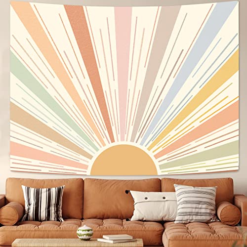Kanuyee Boho Sun Tapestry Wall Hanging, Retro 70s Abstract Striped Aesthetic Sunrise Vintage Tapestries for Bedroom Living Room 36×48 inch