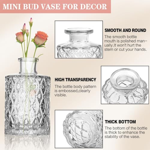 Mini Bud Vases Set of 32 As Wedding Centerpieces for Tables,Clear Bud Vases for Flowers,Small Flower Vases Suitable for Birthday Party,Anniversary,Wedding Reception,Baby Shower (Clear, 32PCS)