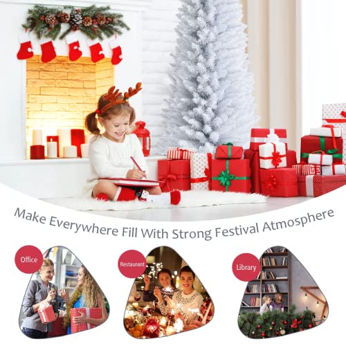 7FT White Pencil Christmas Tree, Artificial Christmas Tree w/Premium PVC Needles, Pine Tree w/Solid Metal Stand, Ideal for Home, Office, Shops, Holiday Decoration