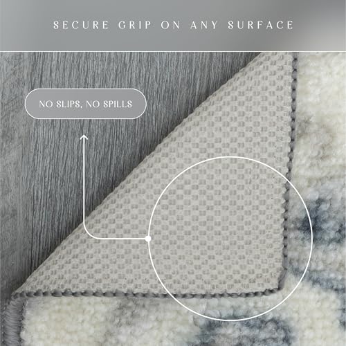 Maples Rugs Blooming Damask Runner Rug - Made in USA – Washable, Non Slip Indoor Carpet for Hallway, Kitchen, and Laundry Room, 2' x 6', Grey/Blue