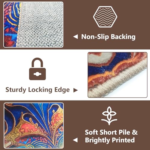 Washable Entrance Door Mat, Non-Slip Vintage Hallway Rug Runner with Upgrade Rubber Backing, Stain Resistant Faux Wool Distressed Carpet Runner for Bedroom, Kitchen, Laundry, Entrance (35.4" x 23.6")