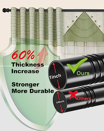 HOSKO Black Curtain Rod, 1-Inch Window Curtain Rods Set - Curtain Rods for Windows 30-84 Inches - Including Three Mounting Brackets