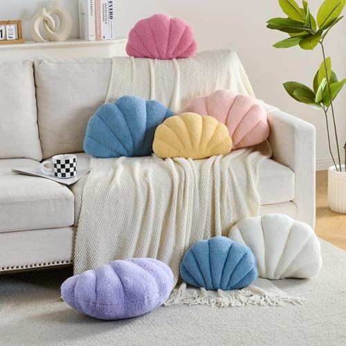 CANGHI Seashell Pillow Ivory White 13"x10" Plush Throw | Beachy coastal cushion for bed, couch, living room & sofa, ocean-inspired seaside accent with cozy decor.