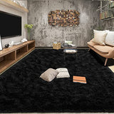 Tepook Super Soft Fluffy Rug for Bedroom, Modern Shaggy Fuzzy Kids Rugs for Living Room, Plush Indoor Nursery Home Decor Dorm Carpet with Non-Slip Bottom, Black, 4 X 6 Feet