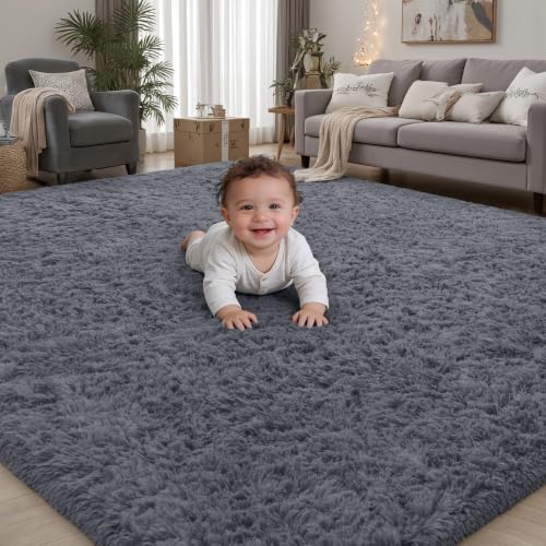 5x7 Area Rugs Living Room: Fluffy Bedroom Rug Shag Carpet Grey