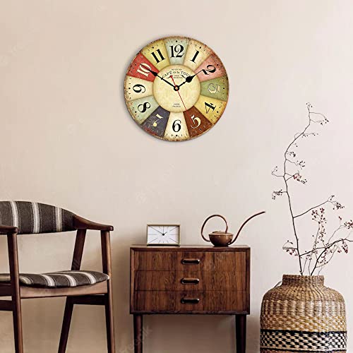 VIKMARI 8 Inch Silent Non-Ticking Wall Clock Arabic Numerals Retro Clocks Wooden Decorative Round Wall Clocks Battery Operated Indoor Wall Clocks Paris French Rustic Style Home Decor Wall Clock