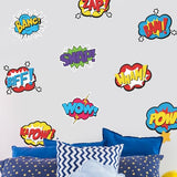 Superhero Comic Words Wall Decals - 12 Pack Action Sound Effects Stickers Peel and Stick Vinyl, Waterproof & Durable, Perfect for Kids' Room, Playroom, Nursery, Game Room, or Office Decor (1)