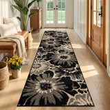 Findosom Hallway Runner Rug 2x8, Non Slip High-Low Textured Floral Washable Runner Rug with Rubber Backing, Boho Carpet Runner for Kitchen, Entryway, Bedroom, Laundry, Black & Beige