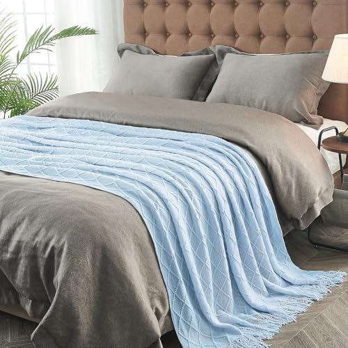inhand Knitted Throw Blanket for Couch and Bed, Soft Living Room Home Decor Knitted Blanket with Tassel, Outdoor Lightweight Breathable Summer Blanket, Farmhouse Warm Woven Decorative, 50"x60"