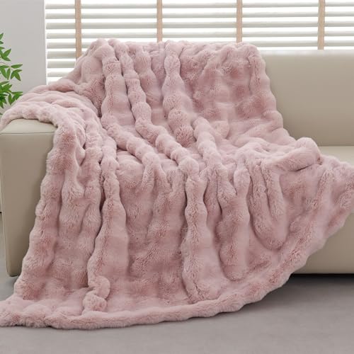 Cozy Fluffy Plush Faux Fur Blanket Pink 50x60 Inch Super Soft Fuzzy Thick Throw Blanket for Sofa Couch Bed