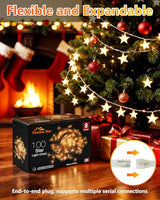Twinkle Star 100 LED Star String Lights, 33FT Plug in Fairy String Lights Waterproof for Bedroom Decor, Indoor, Outdoor, Wedding Party, Christmas Tree, New Year, Ramadan, Warm White
