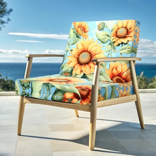 SmoothNovelty 8 Pcs Stretch Patio Cushion Covers Outdoor Couch Cushions Slipcovers Replacement Washable Furniture Protector with Elastic Bottom Reusable Furniture Protector, Sunflower Printed