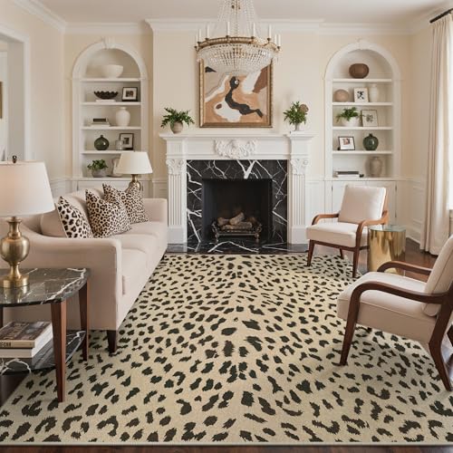 Leopard Print Rugs 9x12 Washable Area Carpet for Living Room Bedroom