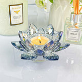 Crystal Lotus Flower Tealight Candle Holders/Glass Tea Light Candlestick Decor Decoration for Christmas Home Wedding Party… (Blue 2pcs)