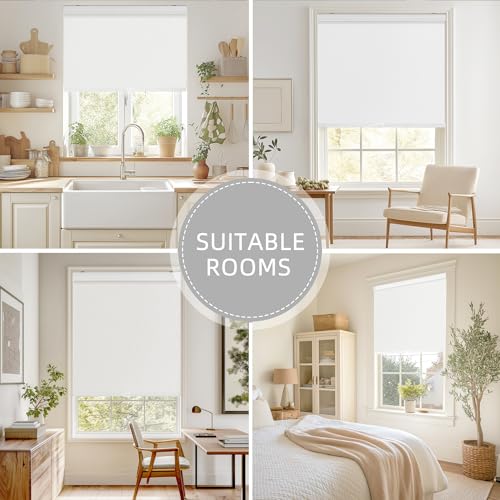 ChrisDowa Cordless Blackout Roller Shades for Windows, Striped Free-Stop Window Blinds with Privacy, Thermal Insulated Window Shades for Home, Office and Door. White, 20" W x 72" H