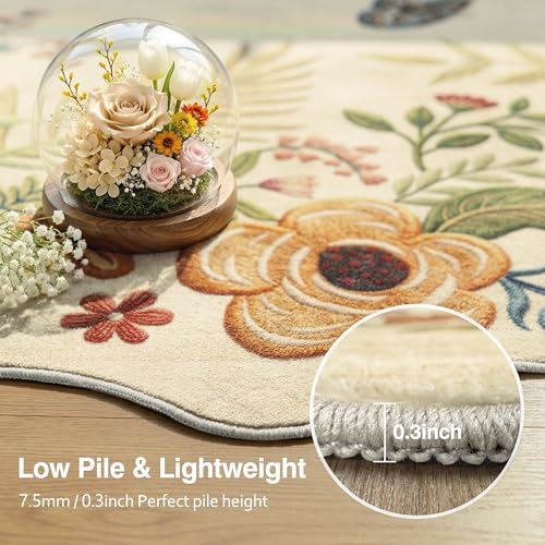 Fmfunctex 3x12 Hallway Runner Rug Washable Beige Floral Vintage Scalloped