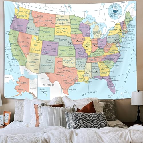 TOMOZ United State Map Tapestry, US Maps Tapestries for Kids Student, Educational Tapestry Wall Hanging for Classroom Bedroom Living Room Dorm Decor 60 x 51Inch