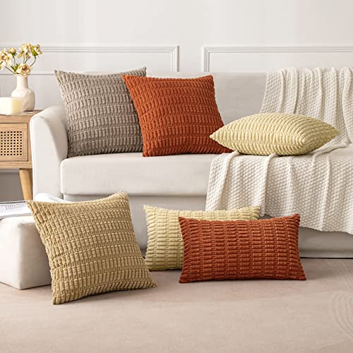 MIULEE Corduroy Decorative Throw Pillow Covers 18x18 Khaki Pack of 2
