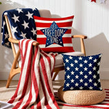 4th of July Pillow Covers 18x18 Inch,Set of 4 Red White Blue Summer Outdoor Throw Patriotic Pillow Covers,USA Flag Linen Fourth of July Independence Memorial Day Cushion Case for Sofa Couch Decor