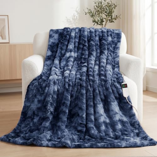 Electric Heated Blanket Throw Size 50"x60", Soft Sherpa Faux Fur Heating Blanket with 10 Adjustable Heat Settings, Fast Heating, 1-8 Hour Timer Auto Shut Off & Overheat Protection