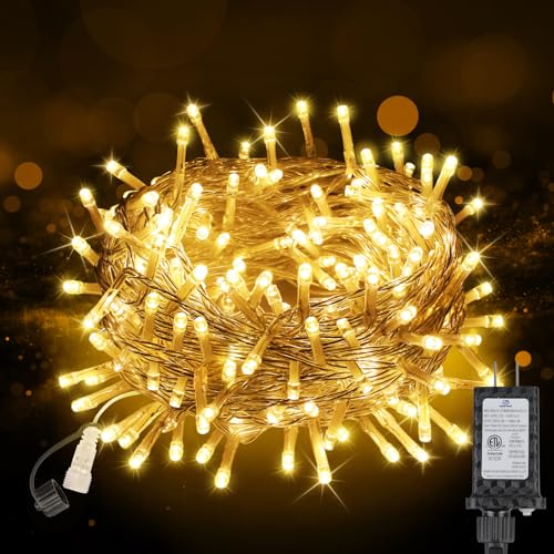 33 FT 100LEDs Christmas Lights Plug in,Outdoor Indoor Connectable Fairy Lights with Timer and 8 Modes,Christmas Tree Lights for Garden Party Wedding Christmas Decoration(Warm White)