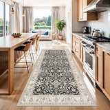4x8 Rug Runner Non Slip: Washable Area Rugs for Wide Hallway - Soft Vintage Farmhouse Runners for Kitchen Bedroom Dining Room Living Room Entryway - Stain Resistant Low-Pile Thin Carpet Black Beige