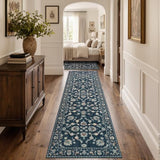 jinchan 3x10 Traditional Floral Rug, Washable Rug Runner, Midnight Blue