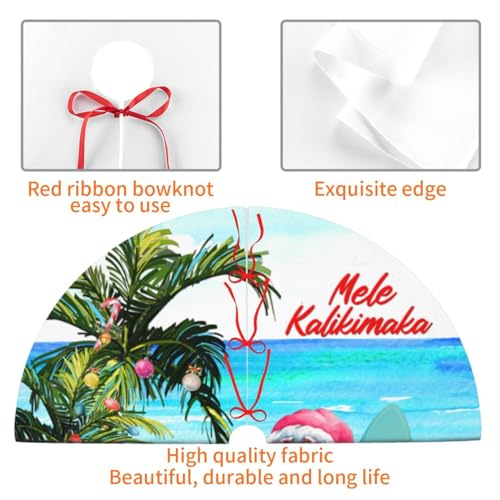 Mele Kalikimaka Hawaii Christmas in July Beach Santa Claus 36 Inch Christmas Tree Skirt Carpet Mat Funny Party Soft Cover Mat Decor Supplies for Xmas Halloween Decorations Occasion Farmhouse