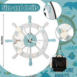 Liliaafar Coastal Beach Wall Clock 10 Inch Wooden Nautical Beach Boat Ship Steering Wheel Wall Clock Battery Operated Shell Fish Nautical Decorations for Home Kitchen Living Room Office Bedroom