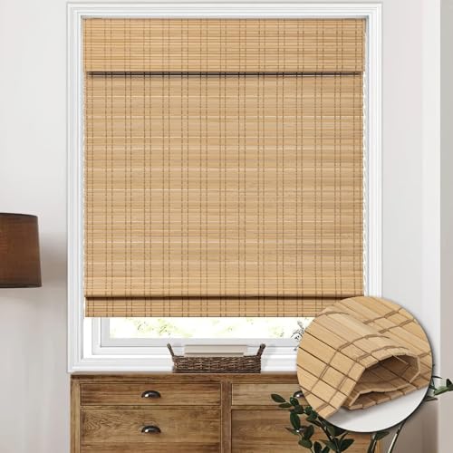 Cordless Bamboo Roman Shades, Light Filtering Bamboo Shades Blinds Window Treatment Roll Up Blind for Windows, 30" W x 64" H, Natural