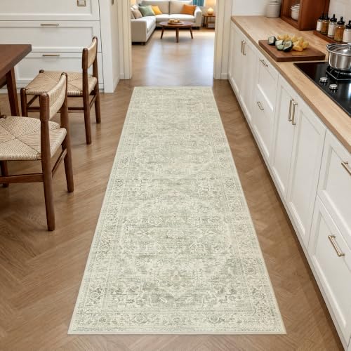 Fmfunctex 3x8 Hallway Runner Rug Washable Green Neutral Oriental Distressed