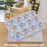 12 Pcs Crystal Glass Christmas Balls Ornaments, 1.18″ Mini Round Prism Flower Xmas Tree Decorations, Hanging Ornament for Wedding Party Home Decor (Crystal AB)