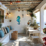 LIFFY Metal Seahorse Wall Art Mosaic Glass Ocean Wall Decor Coastal Sculpture Hanging Decoration for Home Garden Fence Pool Beach Bathroom