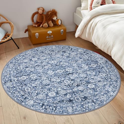 Washable 5ft Circle Round Rug, 5x5 Non-Slip Soft Circular Area Rugs