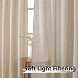 Tollpiz Short Linen Curtains Bedroom Rod Pocket Semi Sheer Curtain Burlap Light Filtering Thick Linen Drapes for Living Room, 38 x 45 inches Long, Natural, Set of 2 Panels