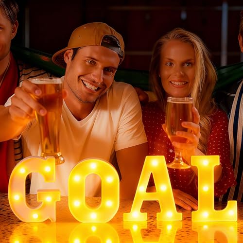 Honoson 4 Pcs Soccer Party Decorations Goal LED Lights Sign Soccer Football Birthday Decorations Sports Theme Table Decor for 2026 Gameday Tailgate Fans Match Point Party Supplies